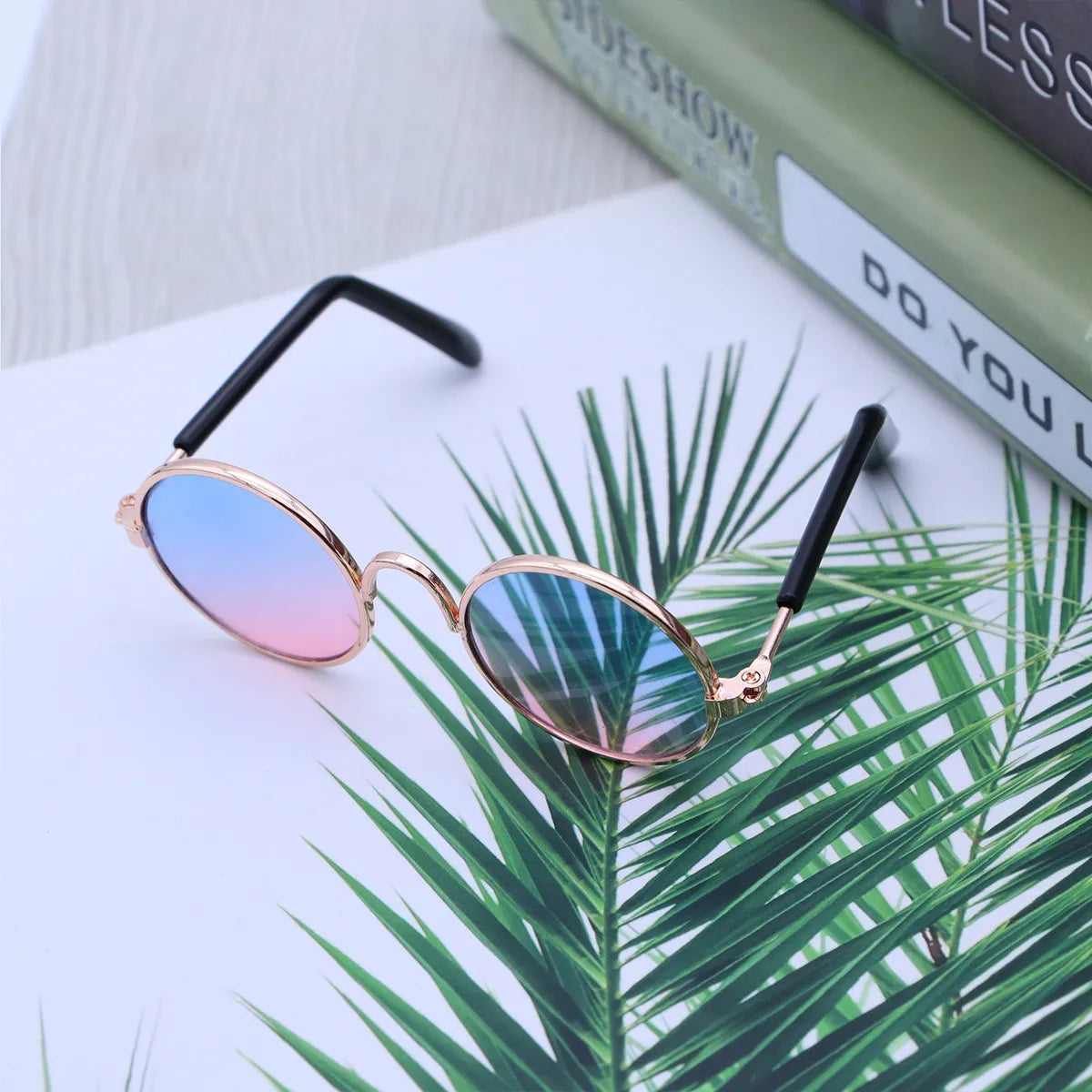 Dog Sunglasses Small Pet Sunglasses for Cats Metal Frame Trendy Uv Protective Spring Hinge Comfort Fit Photo Shoot Accessory Peaceful Pleasures Health and Wellness