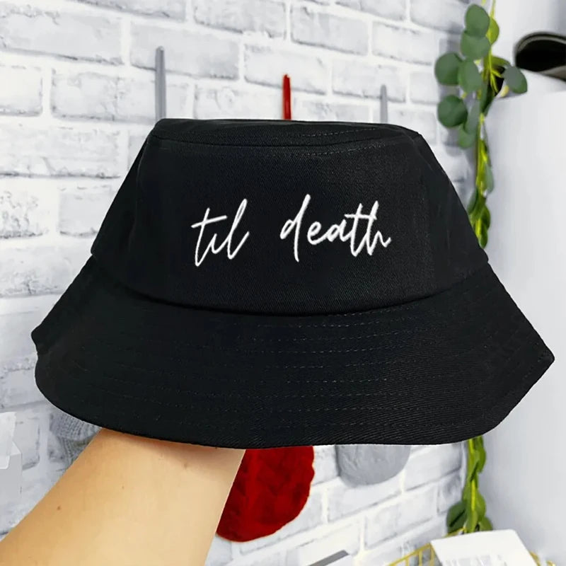 Til Death Do Us Part Black Fisherman Hat | Bachelorette Gift Bridal Party Hat Peaceful Pleasures Health and Wellness