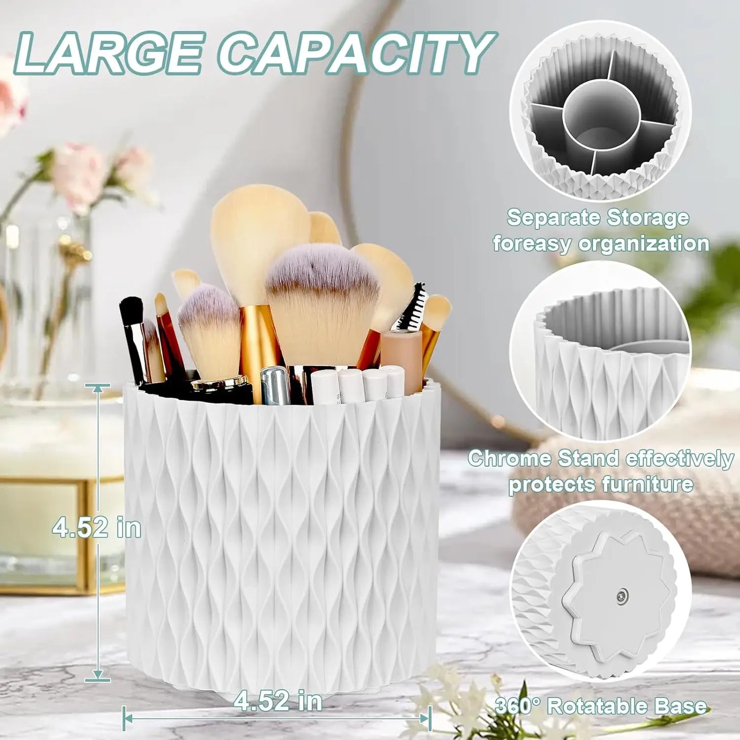 360° Rotating Makeup Organizer – 5-Compartment Brush Holder