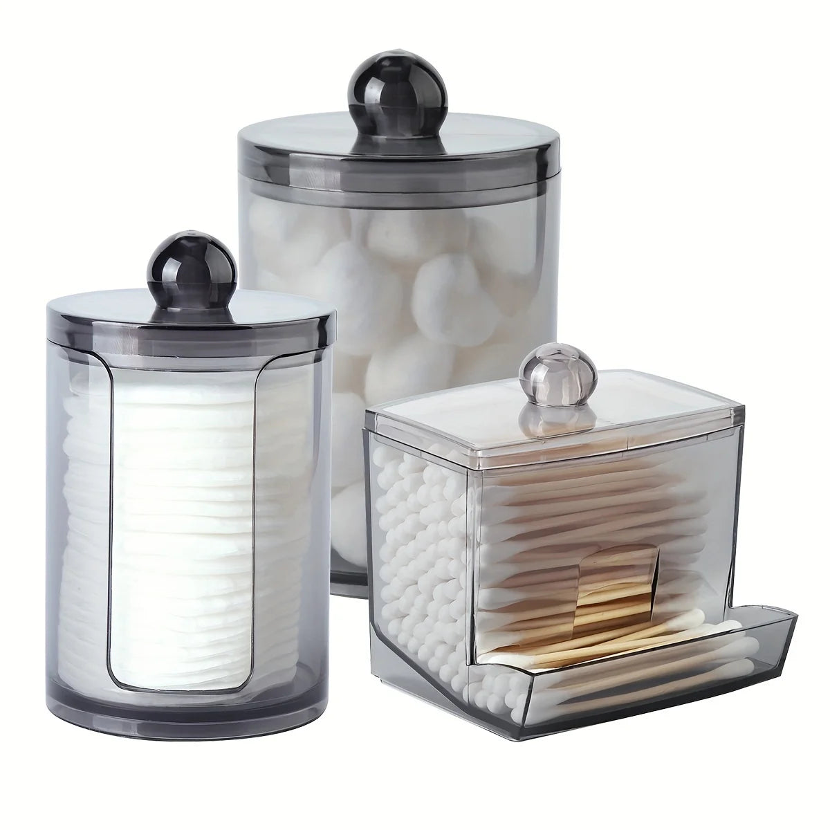 2/3-Pack Q-Tip & Cotton Ball Apothecary Jar Dispenser Set – Bathroom Organizer Containers