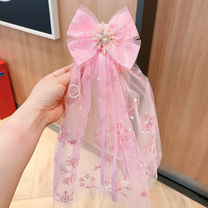 Princess Sequin Tulle Bow Hair Clips for Baby Girls & Toddlers