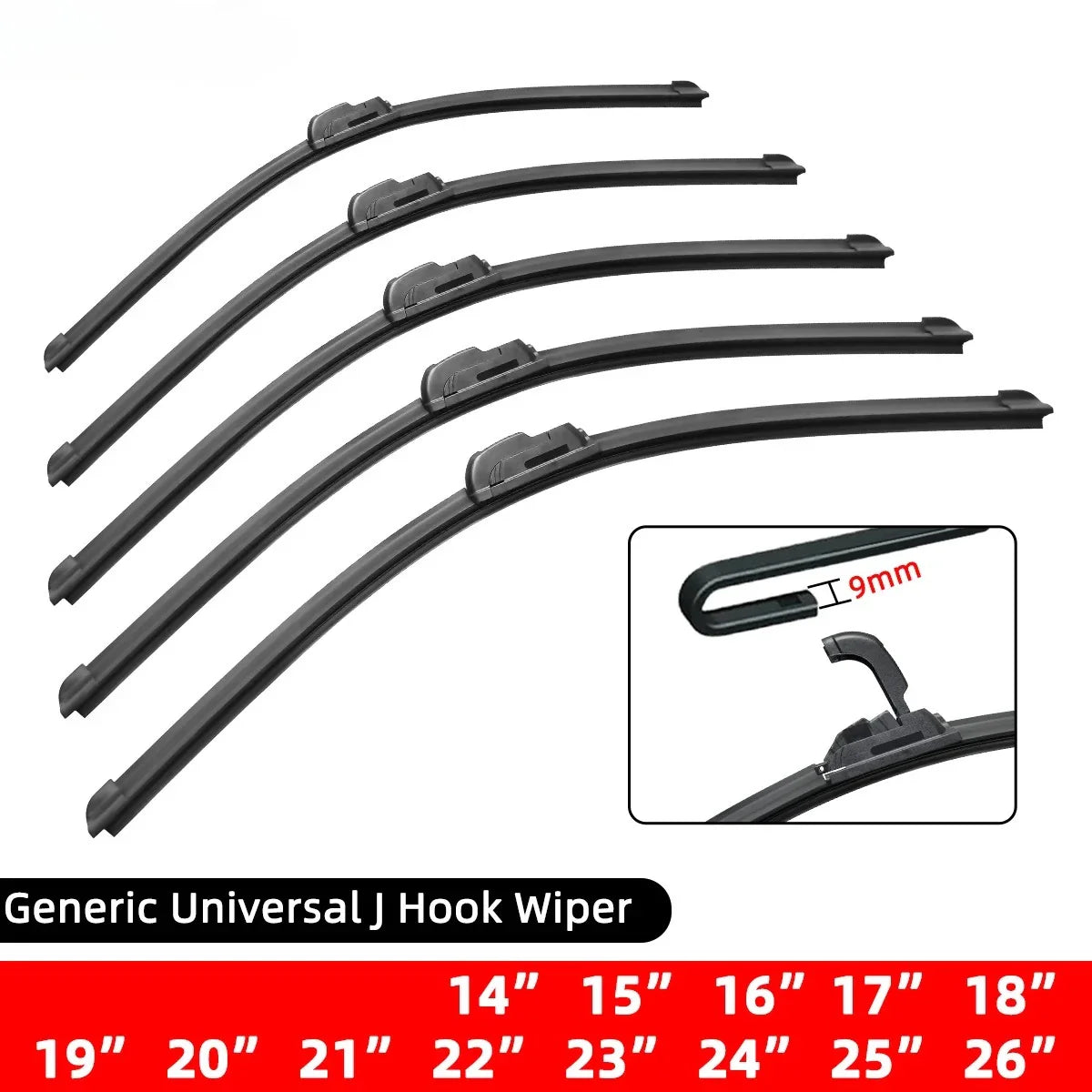 Universal Frameless Rubber Windshield Wiper Blade 14"–26"