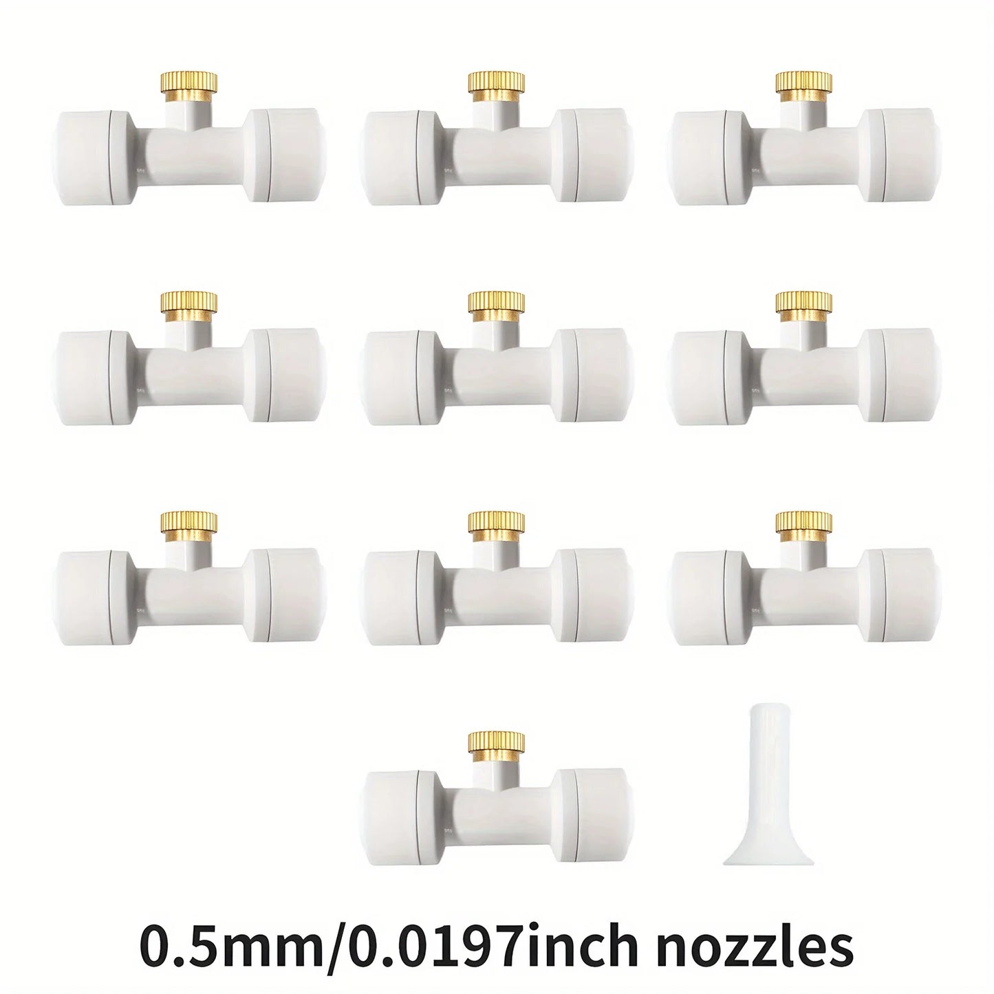 10Pcs lot Misting Fog Nozzles with Quick Access Tee Connector Garden Landscaping Irrigation Sprayers Peaceful Pleasures Health and Wellness 10pcs 0.5mm white