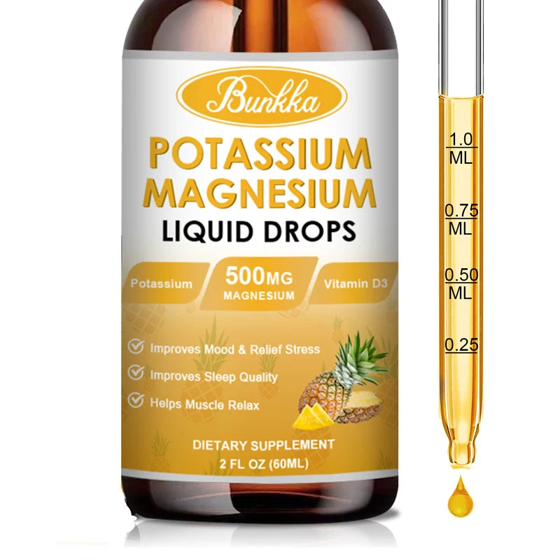 Potassium Magnesium Liquid Drops with Calcium, D3 & Zinc – 60ml Peaceful Pleasures Health and Wellness 60ml 3bottles United States
