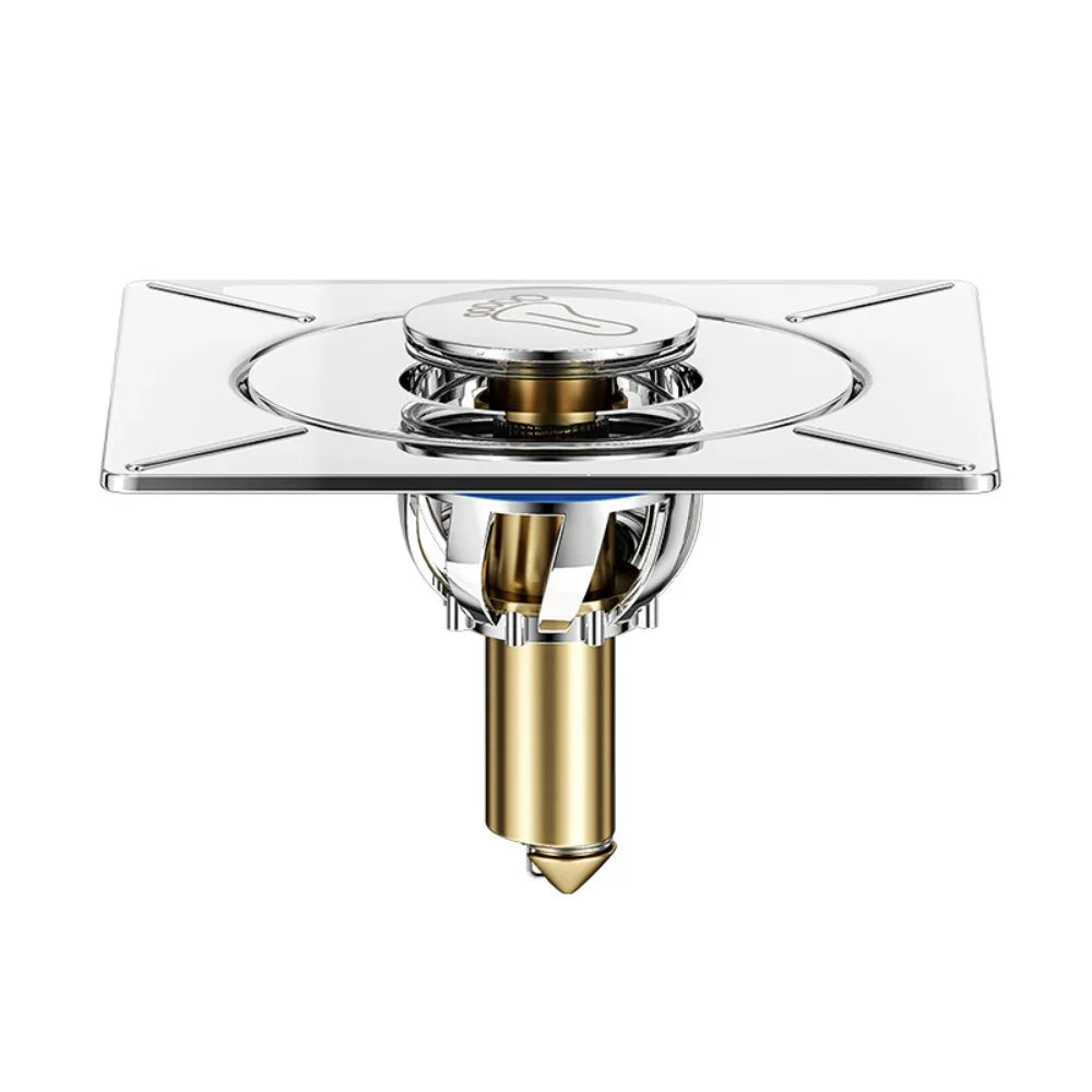Stainless Steel Pop-Up Square Floor Drain | Anti-Odor Press Type