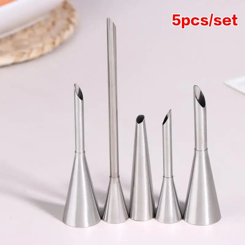 DIY Cake Decorating Stainless Steel Puff Cream Nozzles 12PCS Reusable Tips for Dessert Baking Tools Peaceful Pleasures Health and Wellness 5Pcs