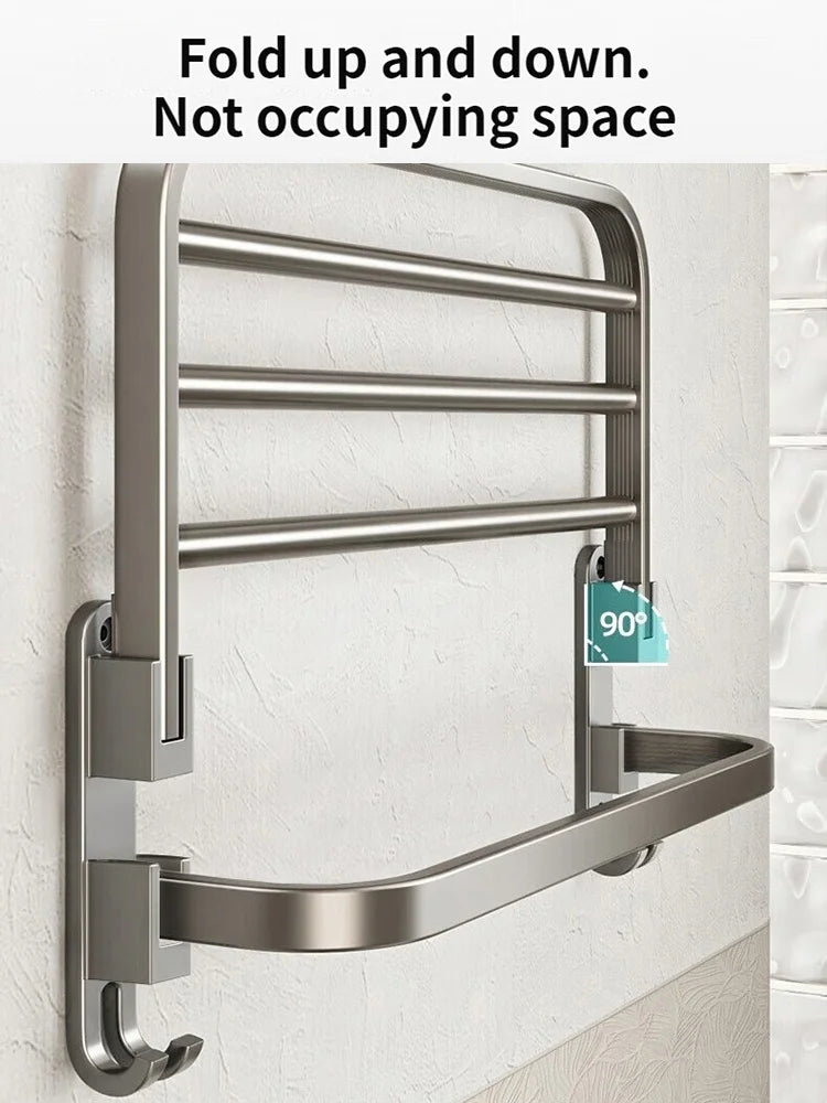 Folding Aluminum Towel Rack with Hook | 50CM & 60CM Grey/Black
