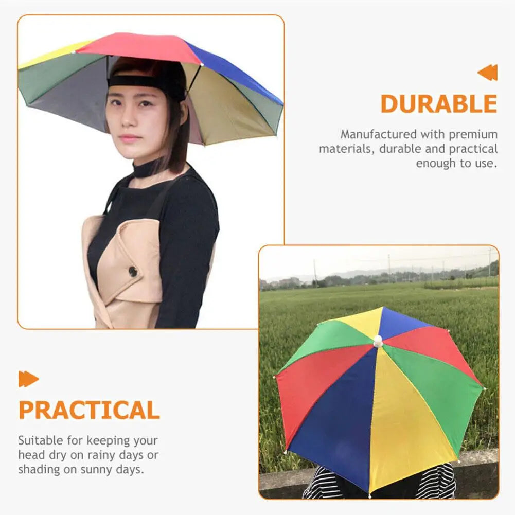69cm Large Size Umbrella Hat UV Protection Hands Free Headwear Fishing Rainbow Advertising Cap For Outdoor Stall Hiking Outdoors Peaceful Pleasures Health and Wellness