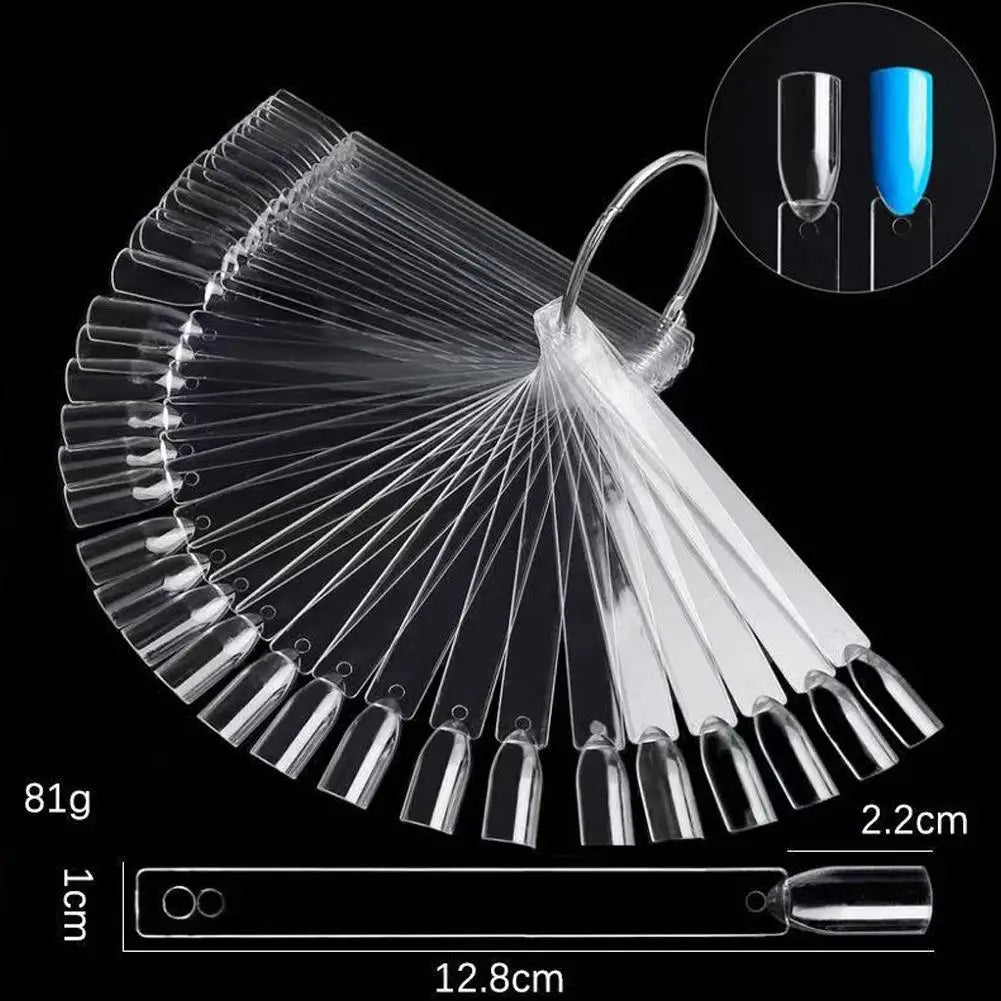 50pcs Nail Polish Color Card Fan Shaped False Nail Tips Display Palette Gel Polish Swatch Sample Board Tool Nail Art Sample Peaceful Pleasures Health and Wellness Transparent