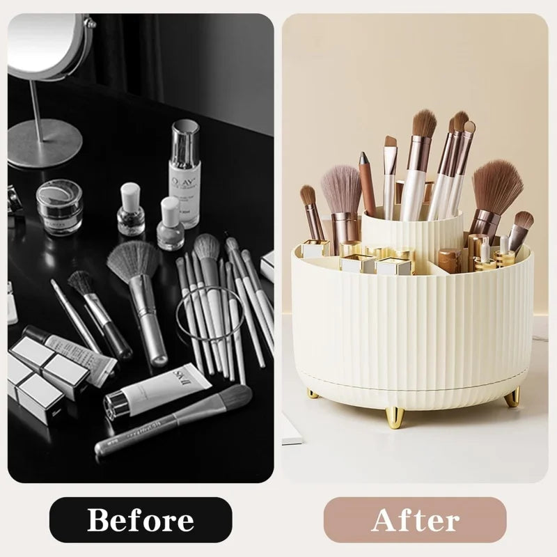 360° Rotating Makeup Brush Holder & Vanity Organizer