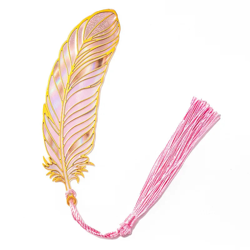 1pc Retro feather bookmarks metal bookmarks book lovers creative gifts reading accessories and stationery decorations Peaceful Pleasures Health and Wellness Pink feather