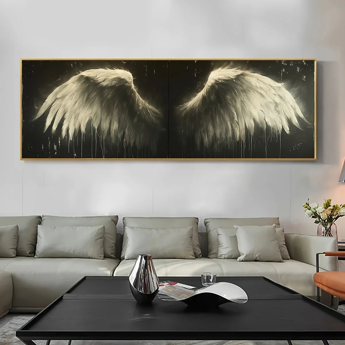 Retro Angel Wings Canvas Print | Black & White Wall Art Poster Canvas Wall Art Peaceful Pleasures Health and Wellness ZLH3486 30x90cm Unframed