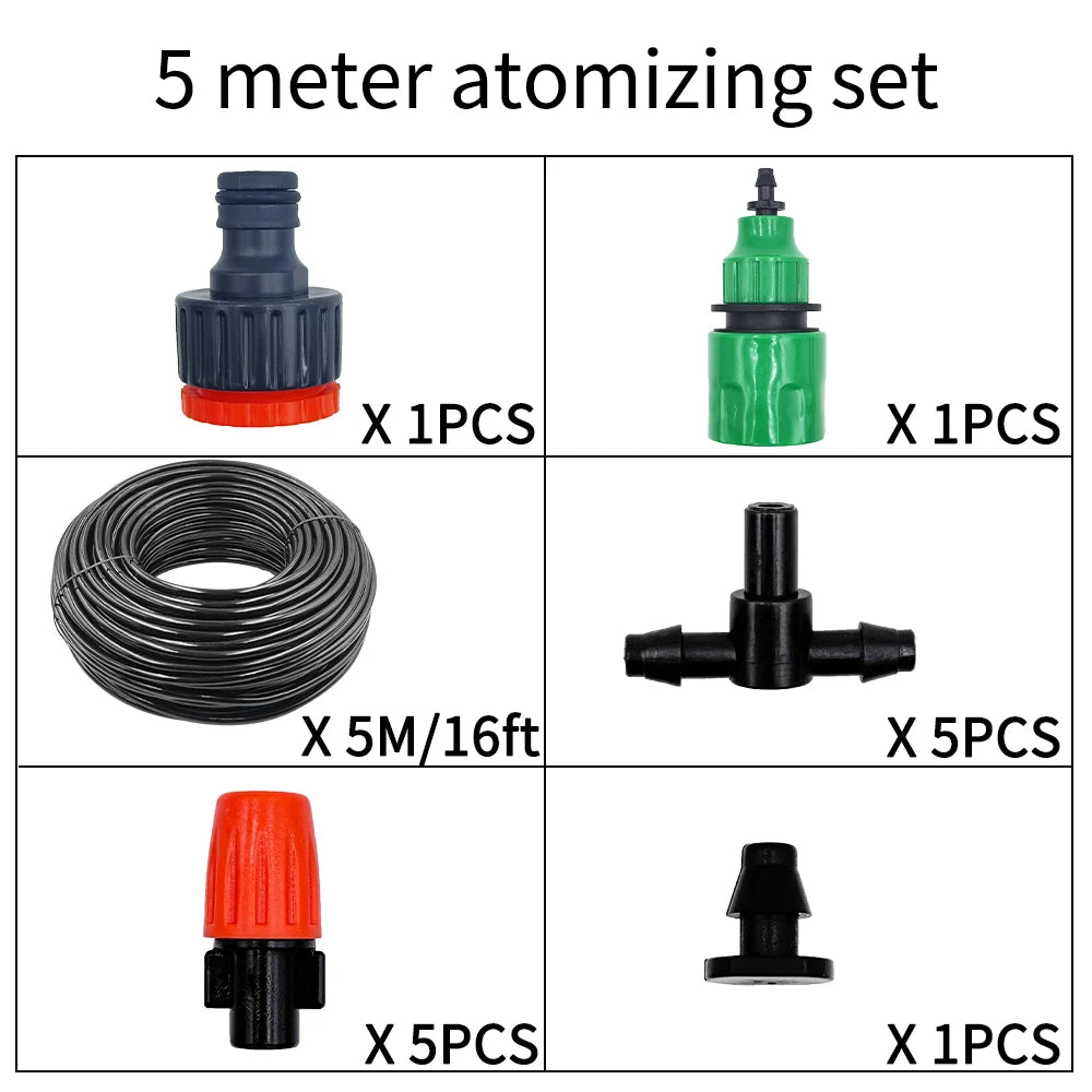 Fog Nozzles Irrigation Kit 5M-20M Garden Automatic Spray Misting Plant Watering System with 4/7 PE Hose and Connector Peaceful Pleasures Health and Wellness 5M