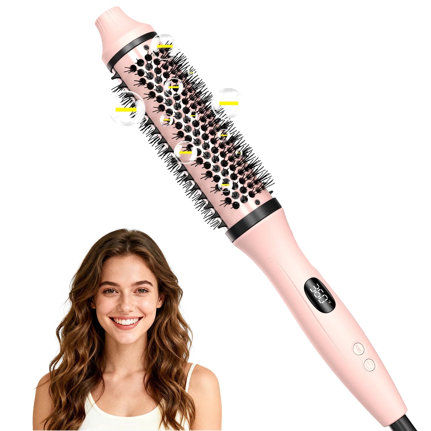Dual Voltage Ionic Thermal Brush For Curling And Straightening 6 Temperature Settings & LED Digital Display Hot Air Styler Peaceful Pleasures Health and Wellness Pink Korean