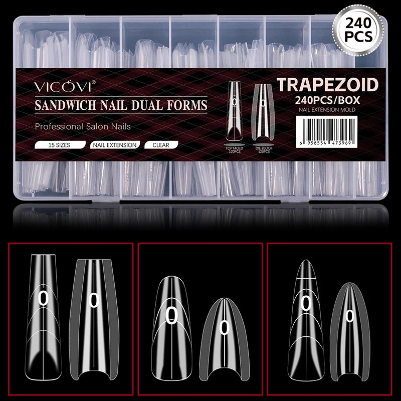 240pcs/Box Sandwich Dual Nail Forms Oval Nail Extension Forms Top Form Bottom Form For Quick Nail Extensions Peaceful Pleasures Health and Wellness