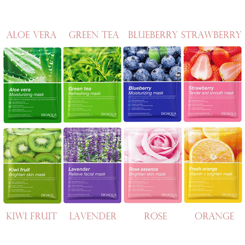BIOAOUA 8-Pack Natural Plant Face Masks | Hydrating & Firming
