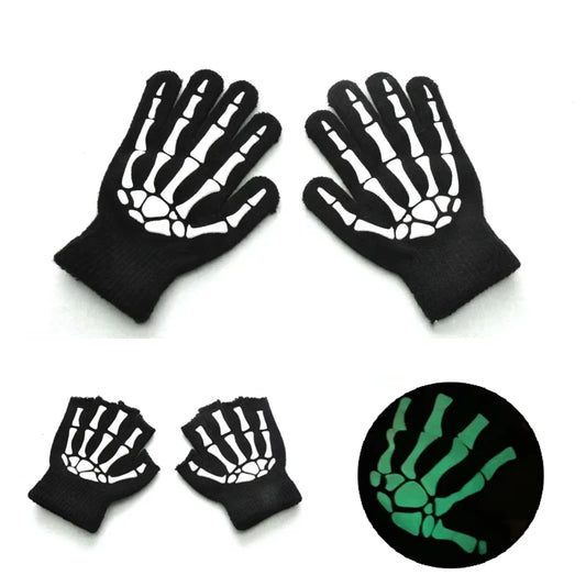 Kids Halloween Skeleton Fingerless Gloves | Glow Skull Ages 5–11 Kids Fingerless Gloves Peaceful Pleasures Health and Wellness