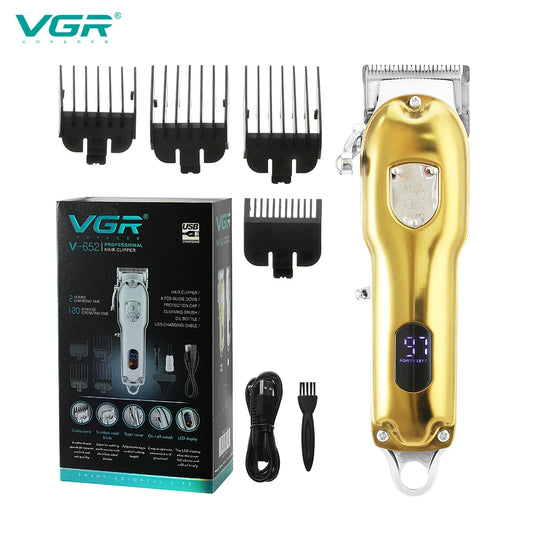 VGR metal hair trimmer electric hair clipper USB intelligent digital hair clipper hair salon home electric push shear V-652 Peaceful Pleasures Health and Wellness