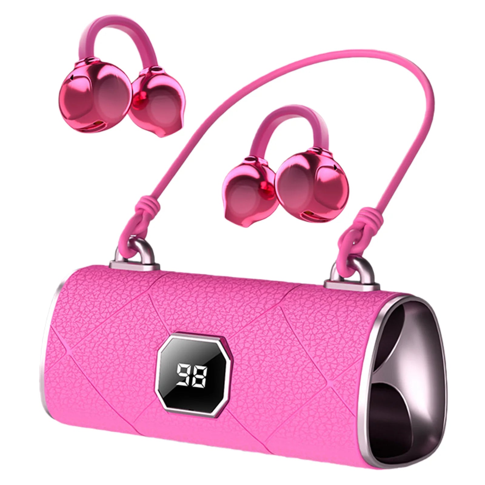 Handbag-Style Wireless Earbuds with LED Power Display BT 6.0 Ear Buds Lightweight Open Ear Headphones for Sports Running Workout Peaceful Pleasures Health and Wellness Red