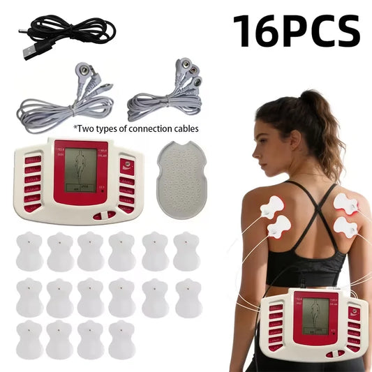 Dual-Channel Muscle Stimulator | (16 Electrodes) Used to Relieve Back, Shoulder, and Knee Pain, Promote Muscle Relaxation and Movement Function, Equipped with 30 Modes and 10 Intensity Adjustment Functions, Is an Excellent Gi Peaceful Pleasures Health and Wellness Red