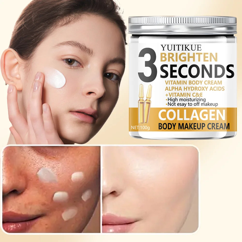 YUITIKUE 3-Second Brightening Cream 100g - Vitamin C&E + Collagen, Instant Glow & Moisturize, Makeup Base & Body Care Peaceful Pleasures Health and Wellness