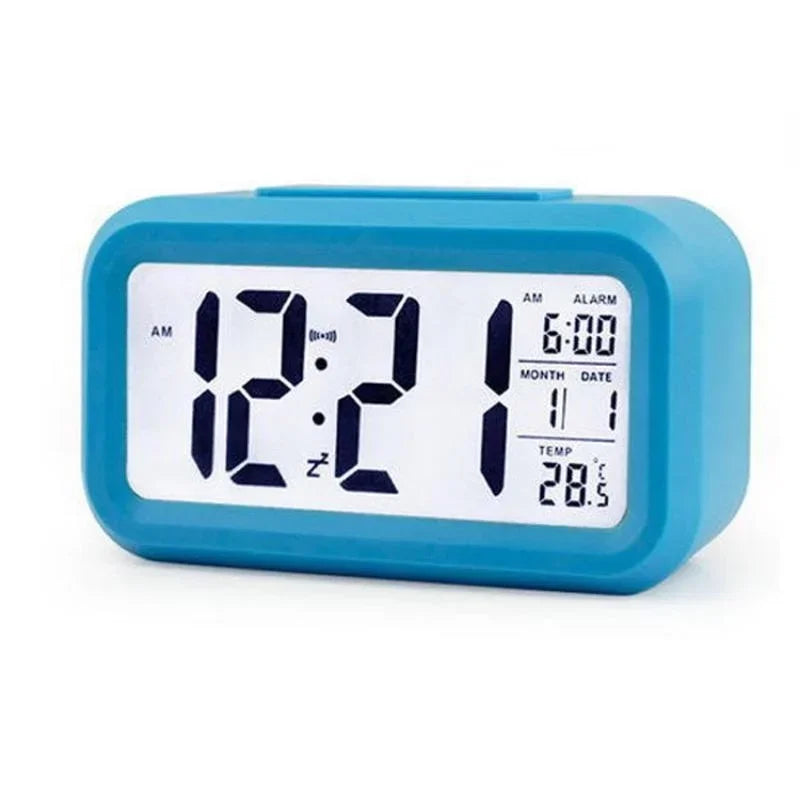 Digital LCD Alarm Clock with Calendar Thermometer Peaceful Pleasures Health and Wellness Blue