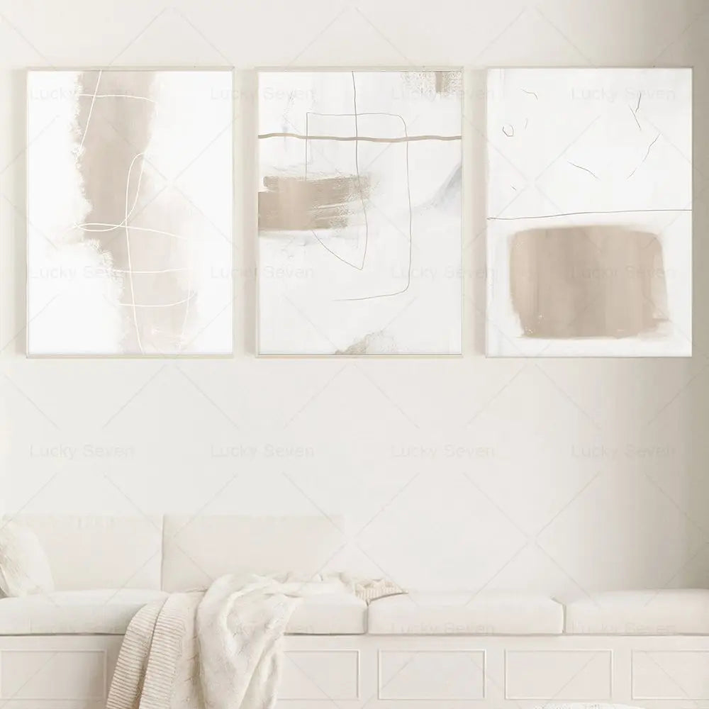 Minimalist Beige Abstract Brush Stroke Canvas Wall Art Print