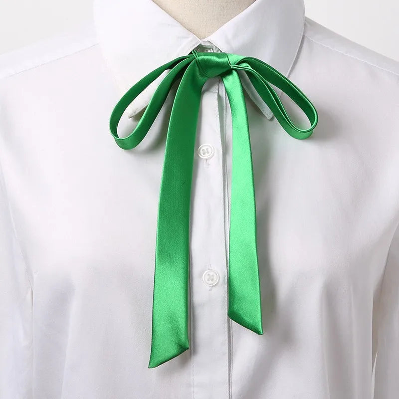 Korean Small Tie Bowtie College Style School Uniform Shirt Accessories Men's Women's Long Section Streamers Collars Flowers Peaceful Pleasures Health and Wellness Light Green