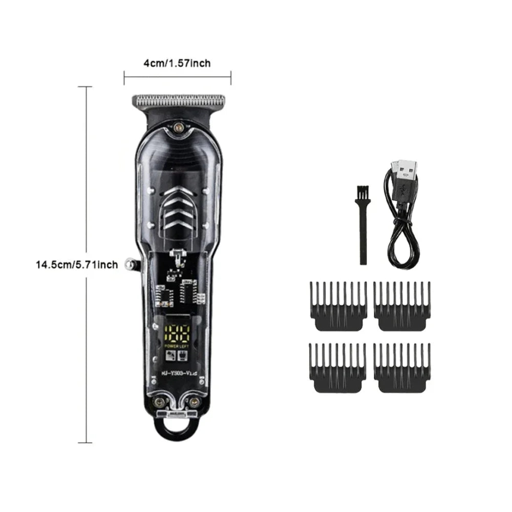 Transparent Electric Hair Clipper USB Rechargeable Men's Trimmer