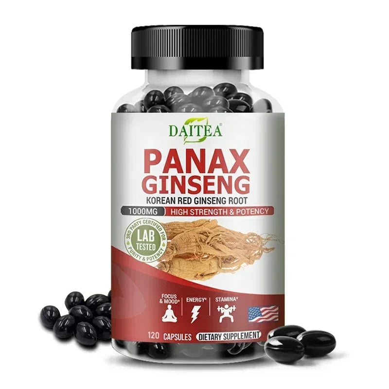 Panax Ginseng Capsules – Natural Energy Boost, Focus, Memory & Immune Support, Fatigue and Stress Relief,Maintain Overall Health Peaceful Pleasures Health and Wellness 120 count-1 bottle