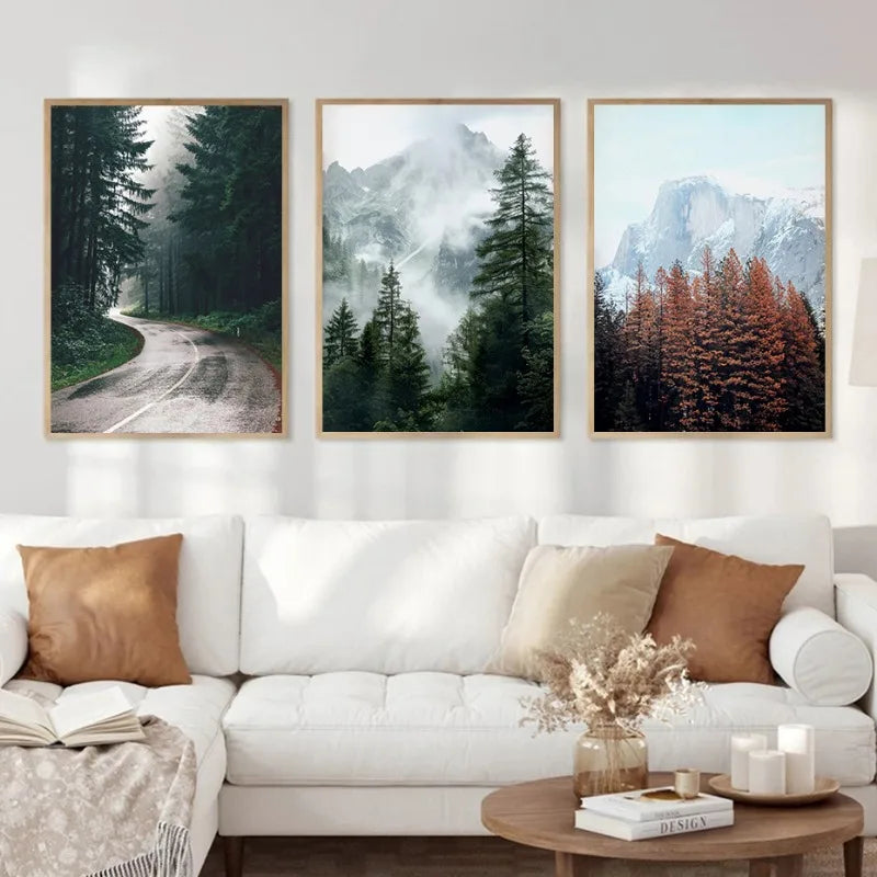 Foggy Green Forest Mountain Canvas Wall Art | Landscape Print