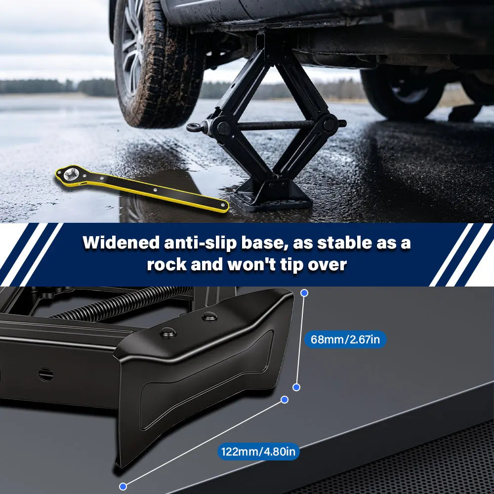 1.5T/2T Car Scissor Jack Auto Emergency Crank Lift Stand Labor-Saving Repair & Tire Replacement Tool with Wrench for SUV Vehicle Peaceful Pleasures Health and Wellness