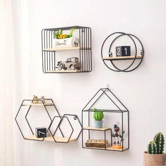 Black Gold Nordic Wall Shelf Metal Iron Storage Rack Multi Shape DIY Peaceful Pleasures Health and Wellness