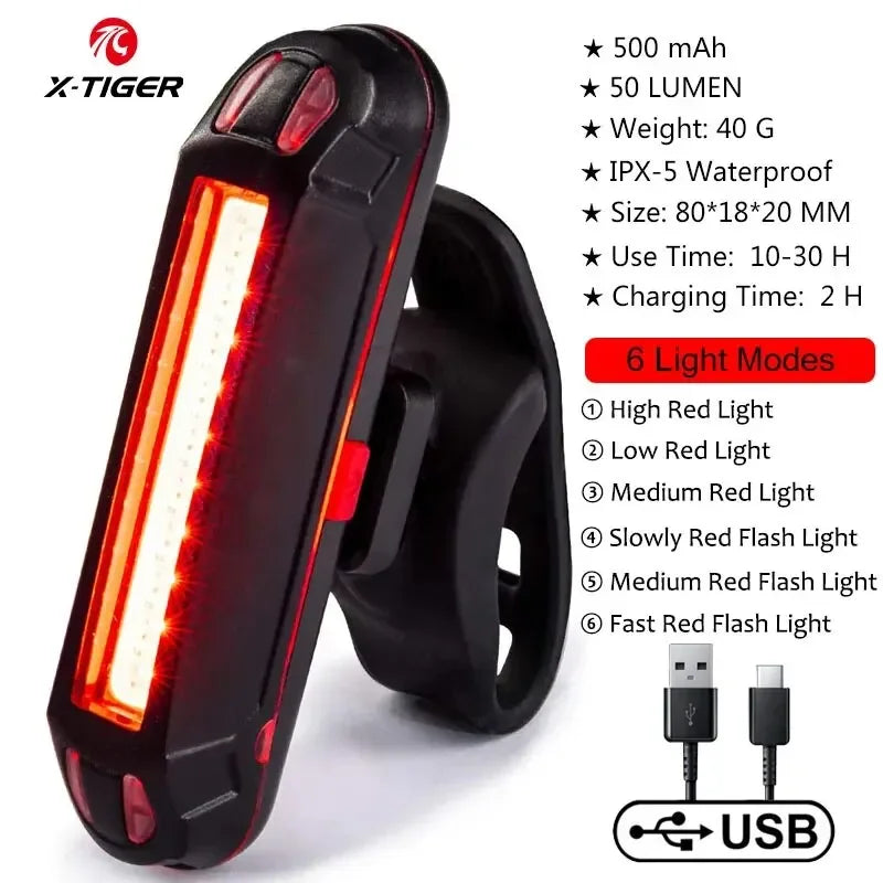 USB Rechargeable Bike Tail Light – 6 Modes, IPX5 Waterproof