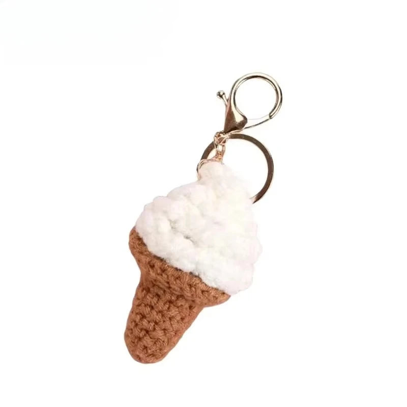 Handmade Knit Keychain Charms – Cute Burger & Ice Cream Pendant