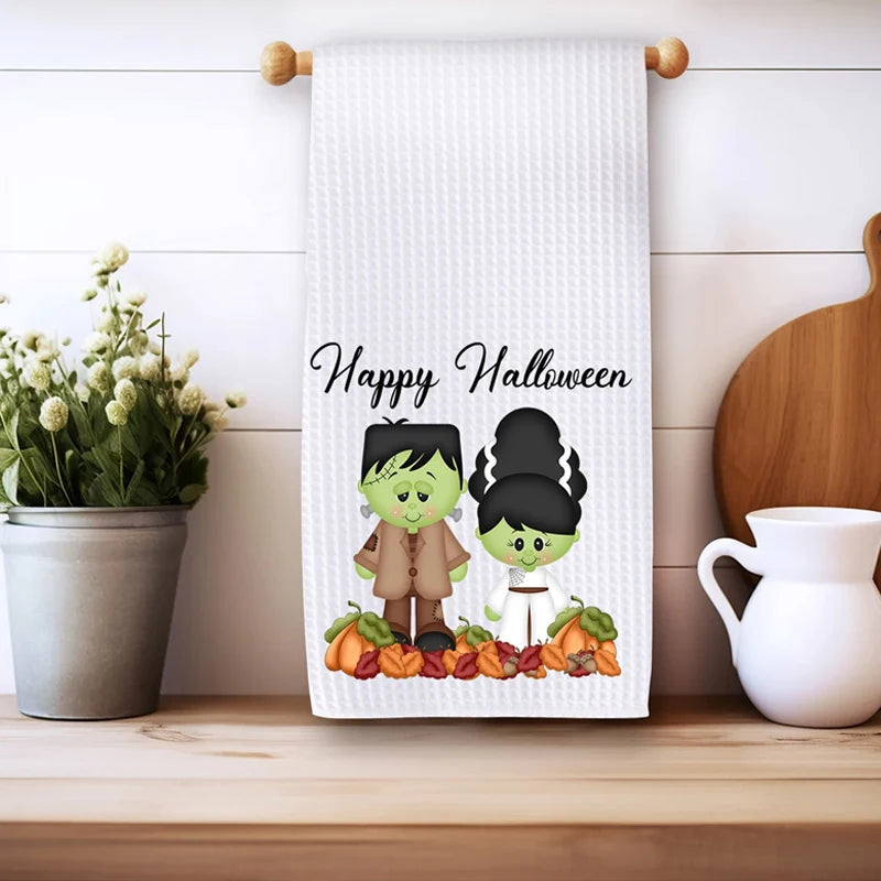 Halloween Waffle Tea Towel | Spooky Black Cat Kitchen Dishcloth