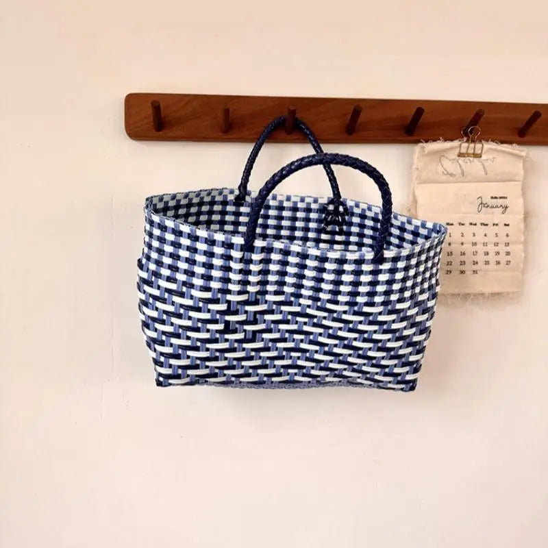 PVC Woven Beach Tote Bag | Boho Large Capacity Basket Bag