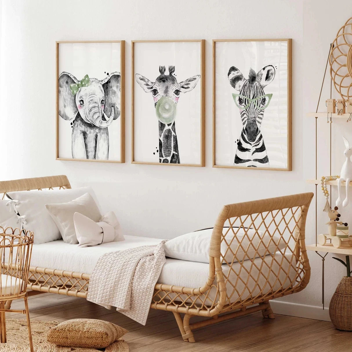 3-Piece Safari Girls Canvas Wall Art | Kids Room Poster Print