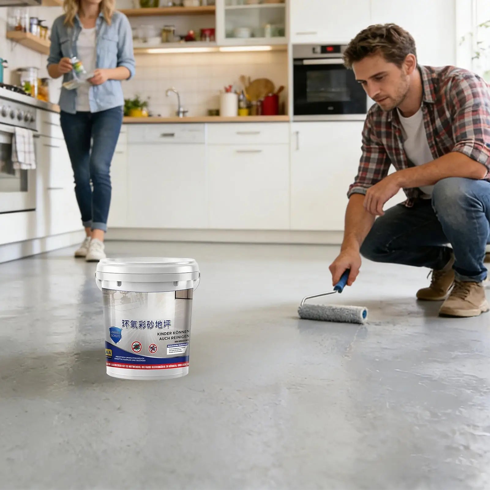 Epoxy Sand Floor Paint Quick Drying High-Gloss Self-Leveling Concrete Coating for Indoor Garage Shower Room Home Building Peaceful Pleasures Health and Wellness