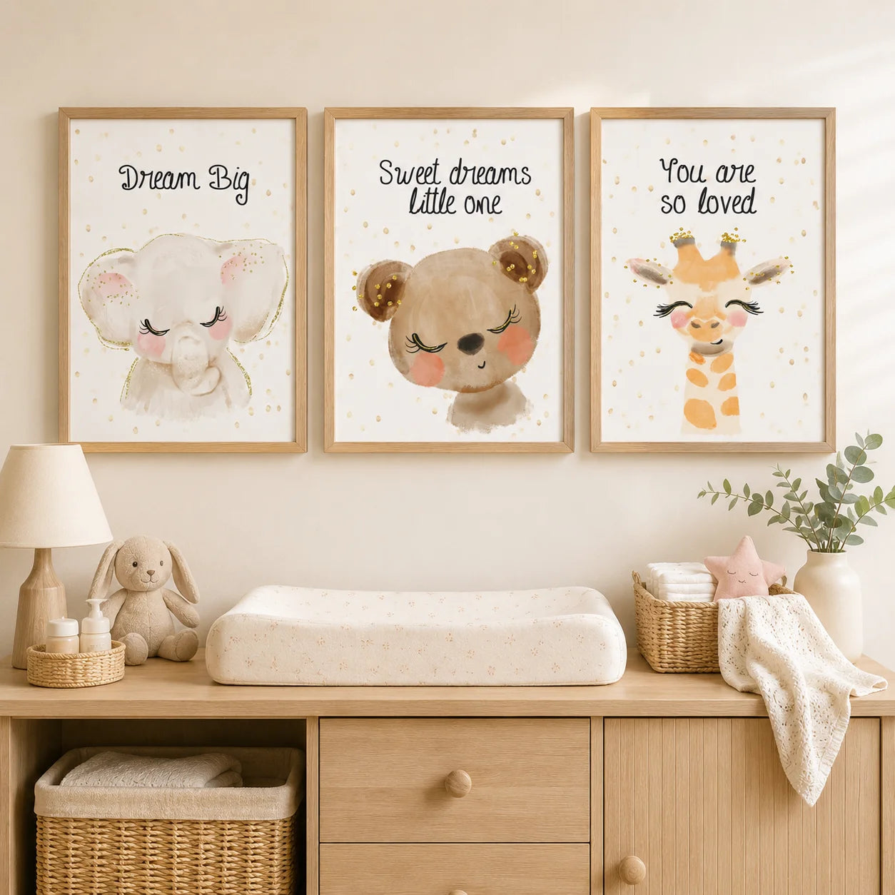 Nursery Animal Canvas Wall Art – Giraffe Bear Elephant Kids Print Nursery Canvas Print Peaceful Pleasures Health and Wellness