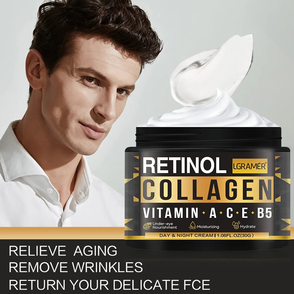 Men's Retinol Collagen Face Cream Skincare Moisturizing Brightening Hydrating Smooth Wrinkles Firming Facial Men Skin Care Peaceful Pleasures Health and Wellness