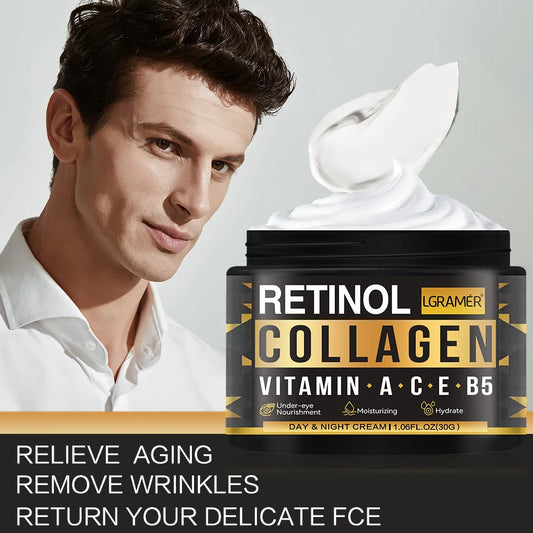 Men's Retinol Collagen Face Cream Skincare Moisturizing Brightening Hydrating Smooth Wrinkles Firming Facial Men Skin Care Peaceful Pleasures Health and Wellness