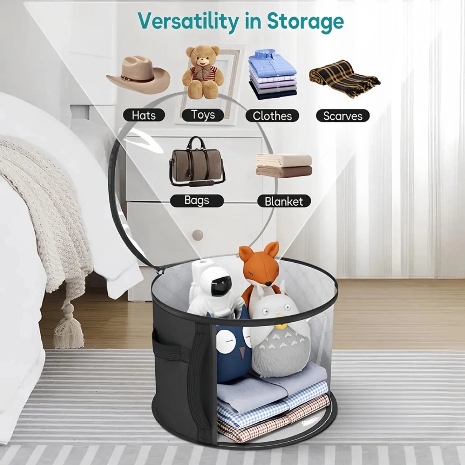 Hat Storage Bucket, Clothing Hat Travel Organizer, Foldable Round Brim Hat Storage Bag with Handle and Clear Window Peaceful Pleasures Health and Wellness