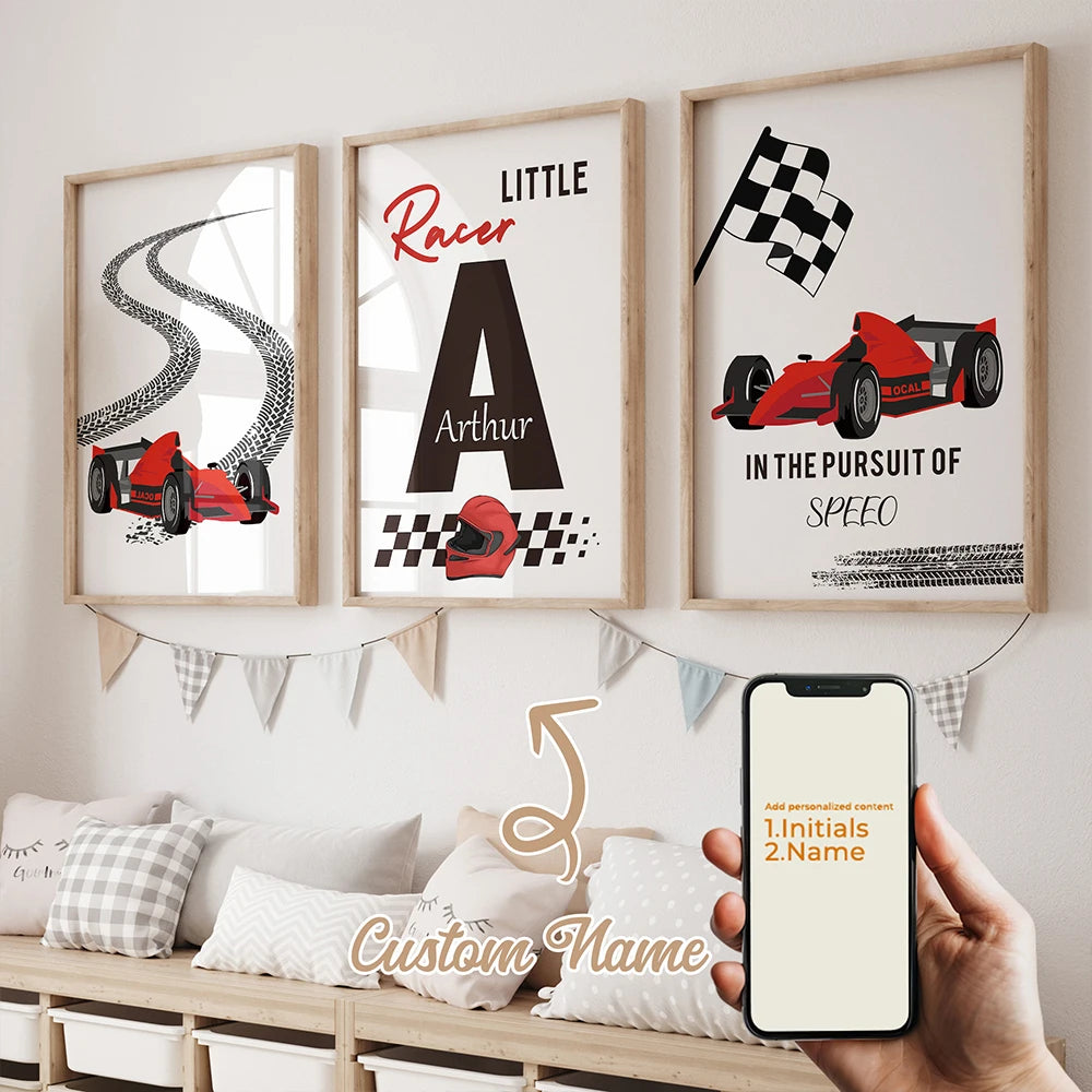 Personalized Formula Racing Canvas Wall Art | Kids Room Decor