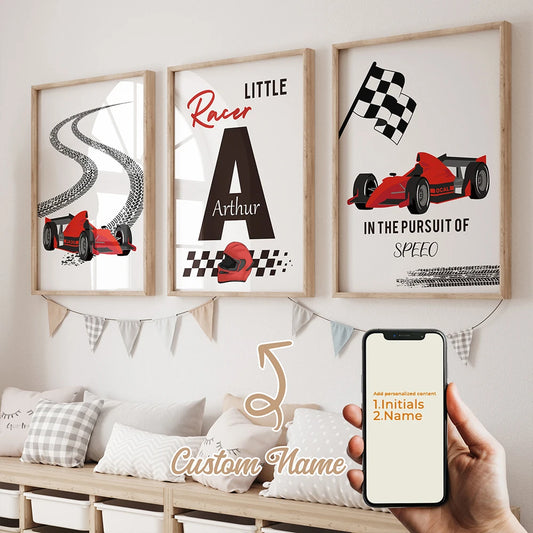 Personalized Formula Racing Canvas Wall Art | Kids Room Decor Personalized Canvas Art Peaceful Pleasures Health and Wellness GA-N023-3pcs 40x60cm Unframed