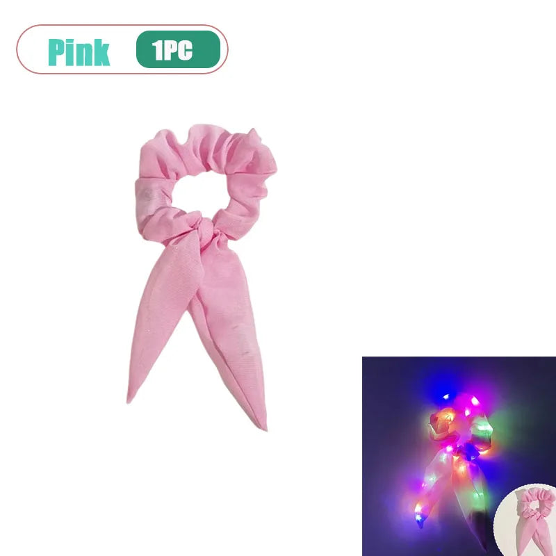 LED Light-Up Bow Scrunchie | Glowing Hair Tie for Parties