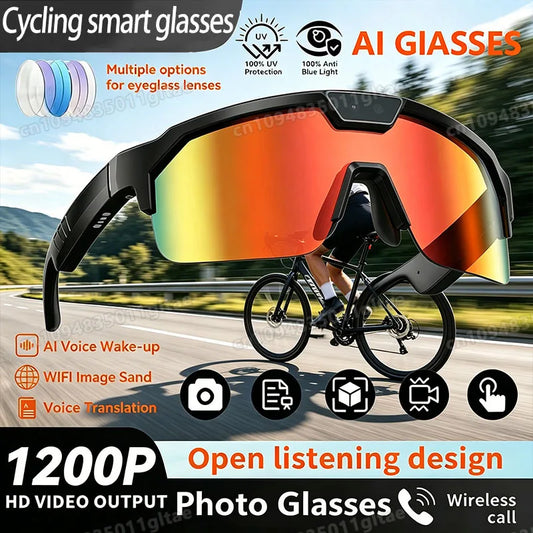 Smart Glasses bluetooth camera Recording Videos AI Photo Recognition Answer Call Waterproof Music Play Men Women Cycling Glasses Peaceful Pleasures Health and Wellness