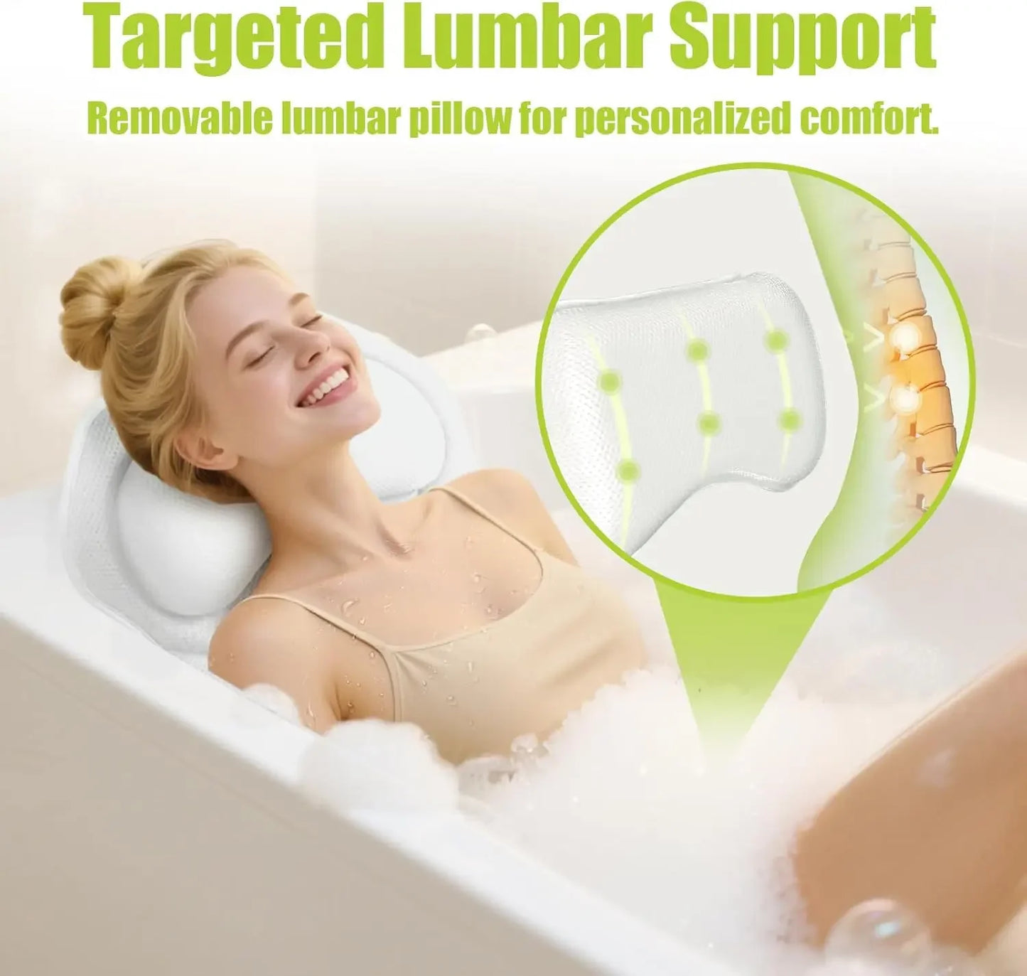 Extra Long & Thick Bath Pillow with Full Body Support, 168 Suction Cups, Soft Mesh for All Tubs Peaceful Pleasures Health and Wellness