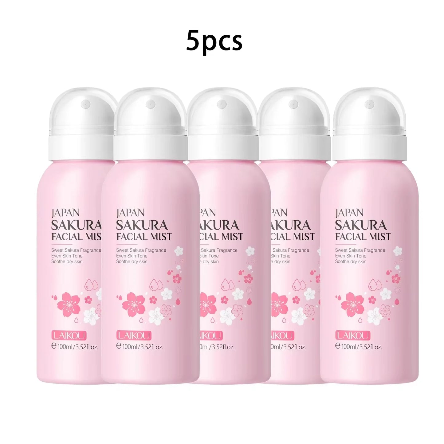 LAIKOU Sakura Facial Mist Brightening Spray Moisturizing Face Serum Brightening Toner Shrink Pores Oil Controlg Skincare 100ml Peaceful Pleasures Health and Wellness 5PCS
