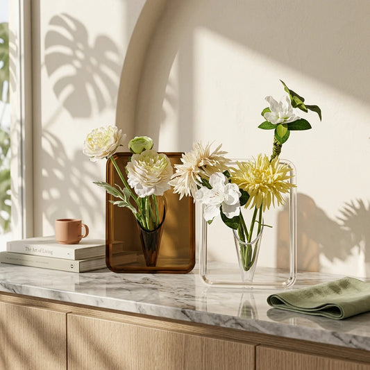Frame Flower Vase – Clear Acrylic Modern Art Vase for Home Decor, Unique Decorative Standing Vase Peaceful Pleasures Health and Wellness